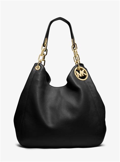 michael kors fulton large leather shoulder bag tote black signature|mk fulton.